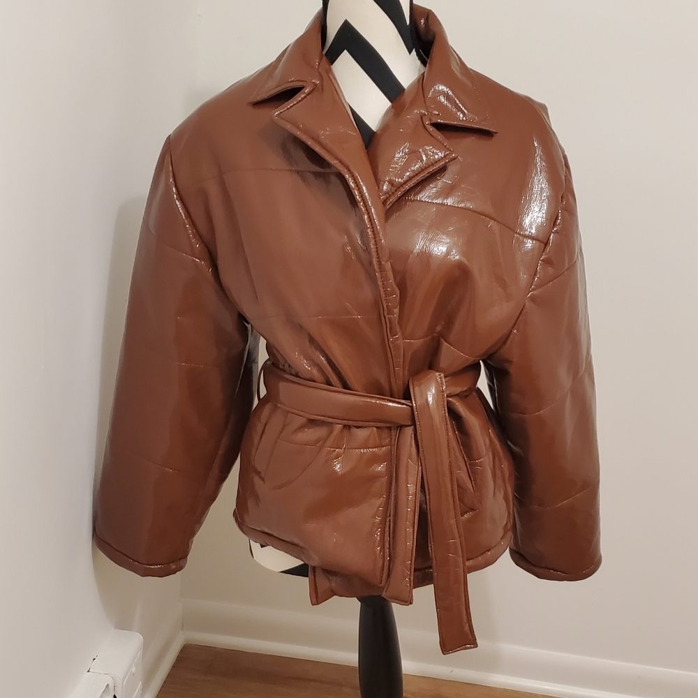 Milena Quilted PU Jacket in Brown